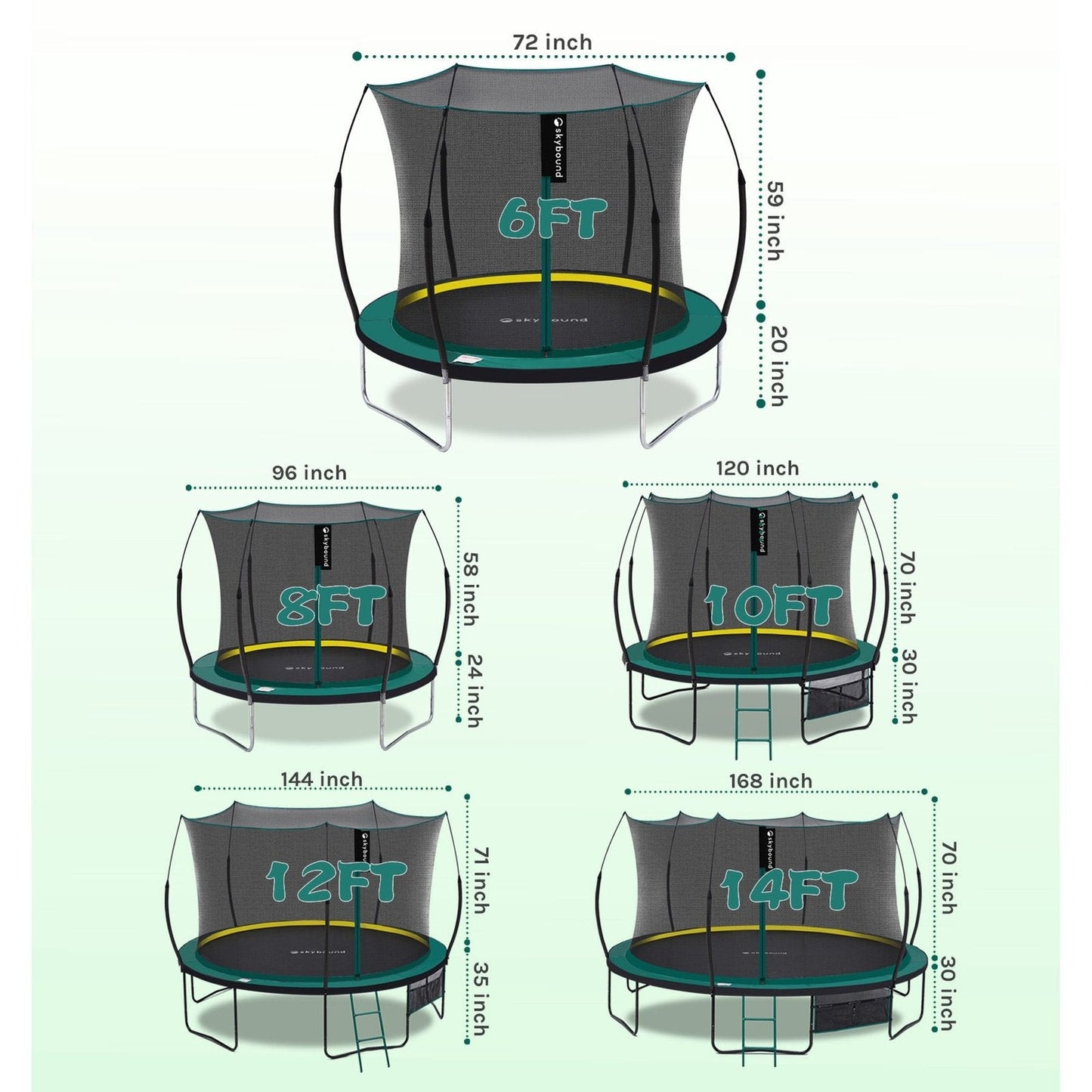SkyBound 6ft outdoor Trampoline without springs, toddler springless trampoline with net for Kids and Adults, springless Trampoline with Enclosure for Backyard Indoor and Outdoor