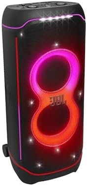 JBL Partybox Ultimate – Multi Purpose Party Speaker, with Wi-fi & Bluetooth Connectivity, Wireless, Lightshow, IPx4 Slashproof, Dual Mic & Guitar Inputs, Handle & Sturdy Wheels, Black